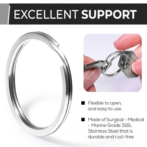 Image of CREST 25 pcs Surgical and Marine Grade Stainless Steel Split Ring for Keychains 1 inch 25mm SS316L Key Rings for Car Keys