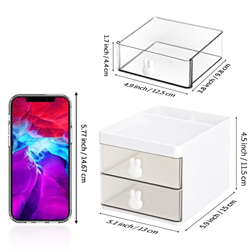 Leture Small Desk Organizer With Drawer, Office Desktop Storage Box, Business Card/Pen/Pencil/Mobile Phone/Stationery Holder Storage Box, Makeup Organizer For Office School Home (White) #TOP1