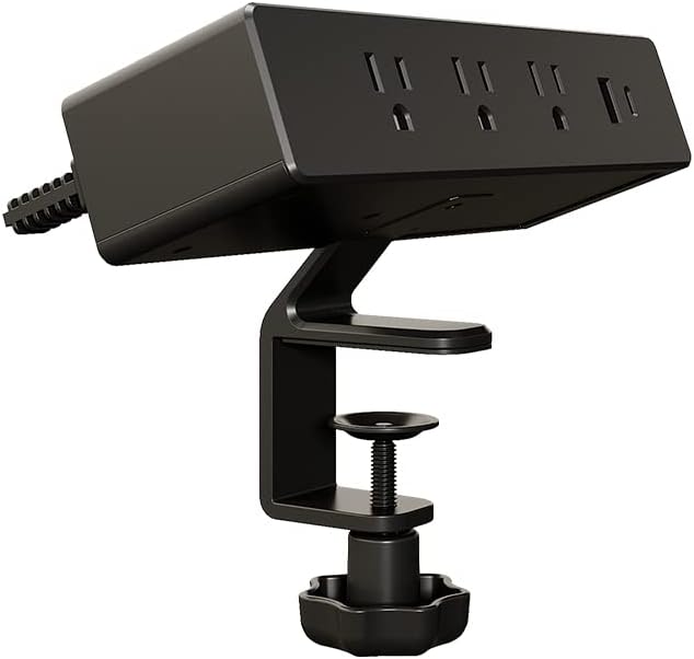 Vari Power Hub - Black Multiple Outlet Power Charging Station with Desk Mount - 5 AC outlets, 2 USB Ports, 12" Cord - Fast Charging for Work or Home Office - Easy to Install with No Tools Needed