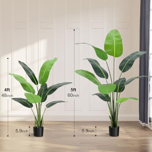 GAOMON Bird of Paradise Artificial Plant,5FT Faux Tropical Palm Potted Tree Fake Artificial Bird of Paradise Plant for Indoor House Home Office Housewarming