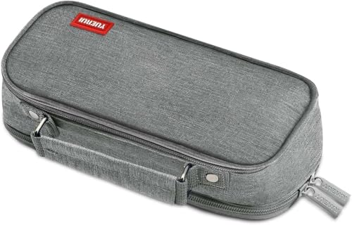 Estojo Escolar Organizador Com Divisórias Zíper Interno e Externo Alça e Compartimento Com Elástico Para Canetas e Lápis Necessaire Multiuso (Cinza)