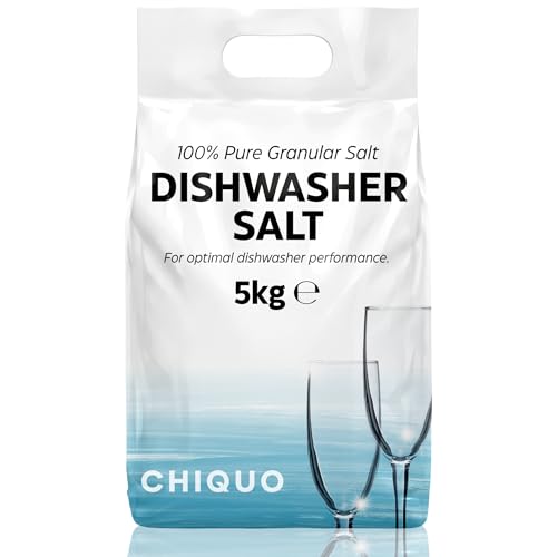 Chiquo Dishwasher Salt 5kg 100% Pure Granular Salt - Powerful Limescale Protection for Dishwashers Prevents Scale Build Up Cleaner Shinier Dishes Suitable for All Brands