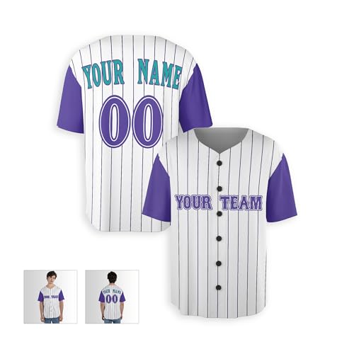 Jersey personalizado de béisbol con rayas moradas para hombres, mujeres, jóvenes, niños pequeños y bebés - Agrega tu nombre y número - Opciones con o sin ribete miniatura 4