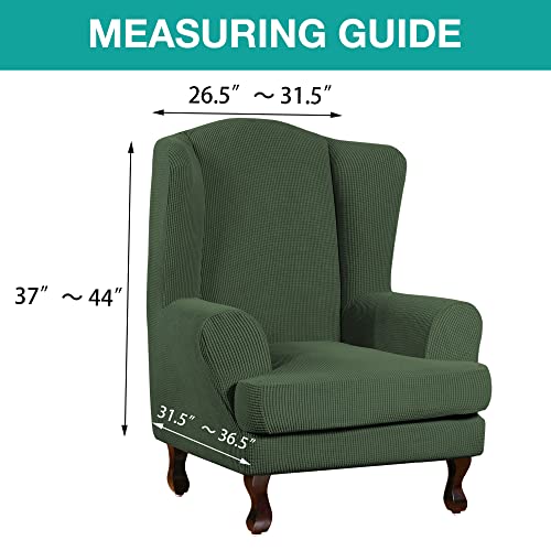 Image of Turquoize Wingback Chair Covers 2 Piece Wing Chair Slipcover Stretch Slipcovers for Wingback Chairs Wing Chair Cover Spandex Jacquard Fabric with Elastic Bottom Non-Slip Furniture Cover, Bronze Green