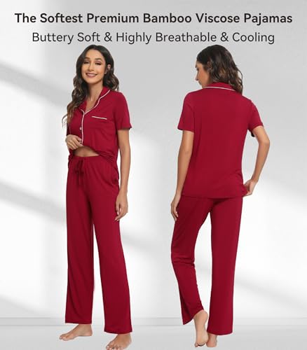 Image of WiWi Viscose from Bamboo Women's Pajamas Set Super Soft Button Down Top and Pants Sleepwear Cooling Pjs S-3X