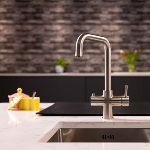 Flode TRE Kitchen Boiling Hot Water Tap - 3-in-1 Instant Hot Boiling Water Tap Kit with Boiler and Filter - Boiling Hot Water Tap (Brushed Nickel)