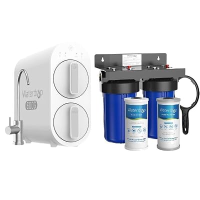 Waterdrop G2P600 Reverse Osmosis System with Whole House Water Filter System, 600 GPD Reverse Osmosis Water Filter, 7 Stage Tankless RO Water Filter System, Bundle