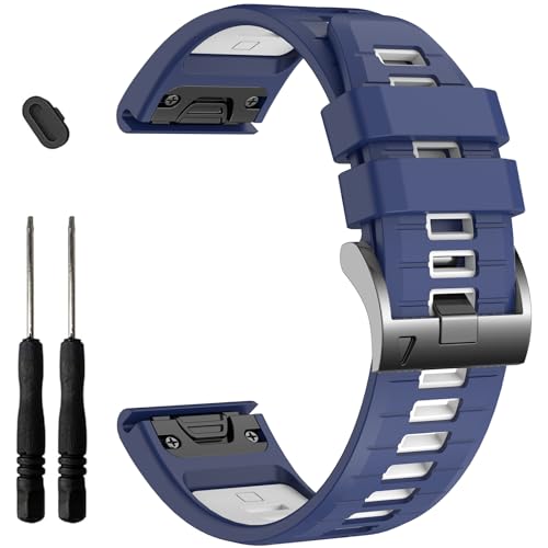 Bracelet silicone 22mm bicolore bleu et blanc étanche pour Garmin Fenix 6