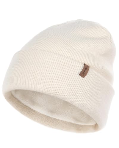 FURTALK Classic Beanie Mütze Herren mit Weichem Fleecefutterr Unisex Strickmütze Warm Bequem Wintermütze für Damen Beige
