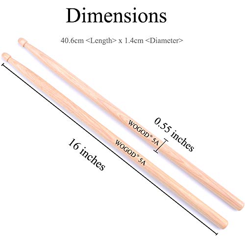 WOGOD 5A Drum Sticks Classic Drumsticks Wood Tip Drumstick 3 Pair - Thumbnail 5