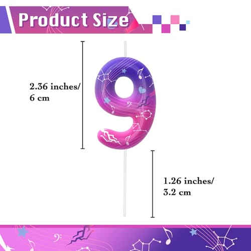 Image of Pink Purple Number 9 Birthday Candles, Cartoon Themed Cupcake Toppers for Boys Girls Cake Decorations, Cake Toppers, Birthday Decorations Party Supplies, Number Candles for Party Decor