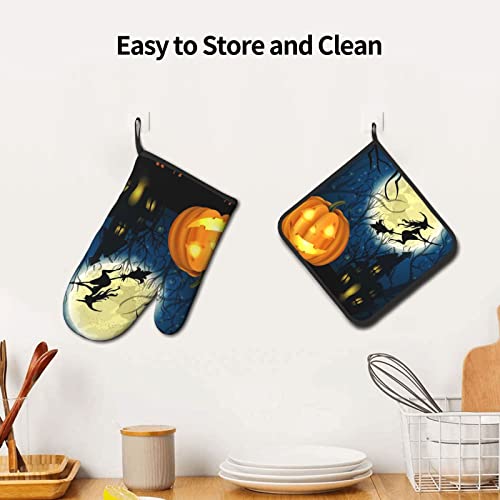 Pumpkin Halloween Print Oven Mitts Pot Holders Sets Heat Resistant Non Slip Kitchen Gloves Hot Pads For Cooking Bbq Baking Grilling #TOP5