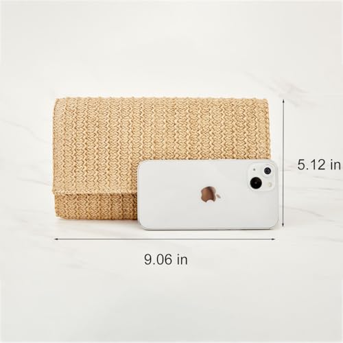 Image of Huralona Women Straw Woven Clutch Purse Pleated Handbag for Summer Beach Vacation Straw Shoulder Crossbody Bag