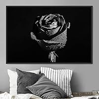 Framed Canvas Wall Art Black and White Flower Canvas Prints Home Artwork Decoration for Living Room,Bedroom - 16x24 inches