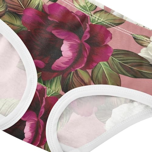 Floral White Burgundy Flowers Red Panties for Girl Toddler Underwear Custom Cotton Funny Briefs Girls Undies 2t4