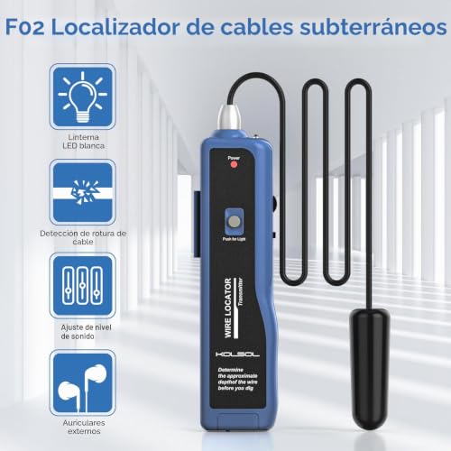 Miniatura 2 de Kolsol Buscador De Cables Subterráneo, Comprobador De Cables F02 Pro Para Localizar Cables Y Alambres De Control, Alambres De Mascotas, Equipado Con Batería Recargable De 1100 Mah
