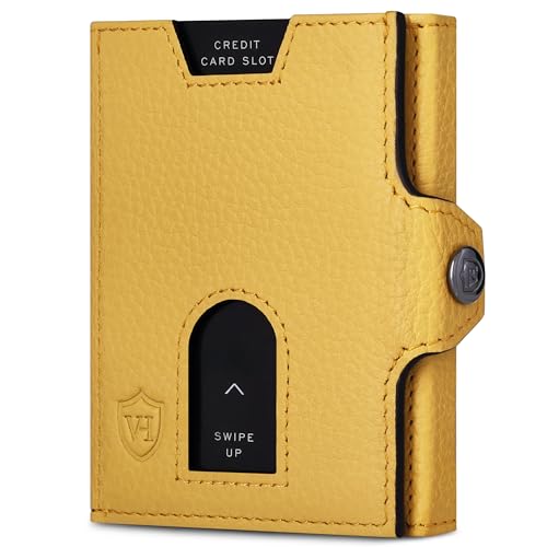 VON HEESEN Slim Wallet mit RFID Schutz - Geldbörse Herren klein - Mini Geldbeutel Damen Portmonee - Kartenetui Echtleder Karten Portemonnaie - Leder Kreditkartenetui Gelb