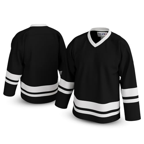 La Mejor Lista de Ropa de Hockey sobre hielo para Hombre Top 10. 42 UNLC - playera clásica de hockey en blanco con rayas, costuras auténticas, malla transpirable y poliéster duradero, tallas S-5XL, Negro, Large