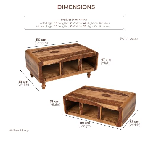 Image of SONA ART & CRAFTS Sheesham Wooden Center Coffee Table for Living Room Home with Shelf Storage | Wooden Coffee Table | Center Table for Living Room | Tea Table | Natural Teak