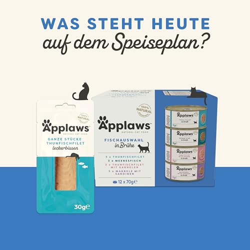 Applaws 100% natürliches Premium-Nassfutter für ausgewachsene Katzen, Fisch-Multipack-Auswahl in Brühe - Packung mit 12 x 70g Dosen