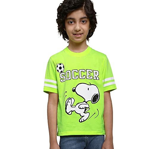Image of Kidsville Peanuts Printed Regular Fit Green Cotton Boy's T-Shirt