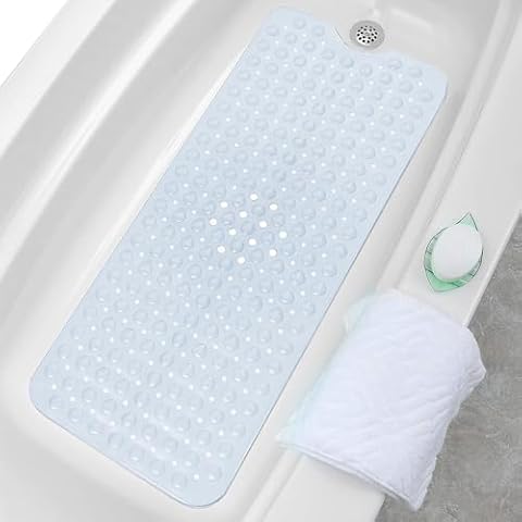 LUX Decor Bath Anti Slip Mat for Tub, White Inside Shower Bathtub Mat with Drain Holes and Suction Cups, Bath Mat Inside Tub Extra Long, 40 x 16 Cover