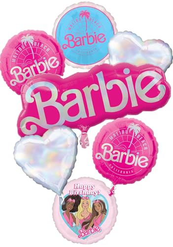 Barbie's Birthday Party Supplies 7pc Foil Balloon Bouquet Decorat...