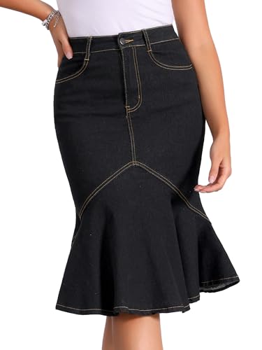 Jupe en jean moulante taille haute denim extensible style queue de poisson