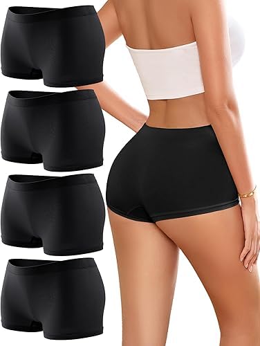Womens Boyshorts Underwear Seamless Boxer Briefs Full Coverage Soft Stretch Boxer Shorts for Women 4 Pack-image-39