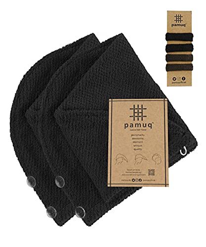 Foto von pamuq® Haarturban schnelltrocknend 100% Baumwolle | 2er Set | mit 2 Knöpfe | inkl. 4X Haargummis | Dry-Ban Haartrockentuch Turban Handtuch Haarhandtuch Handtuch schnelltrocknend Hair Towel Wrap