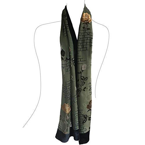 Silk Base Burn-out Velvet Shawl, 72" L x 21" W, Rose & Wall, Mult.Green2