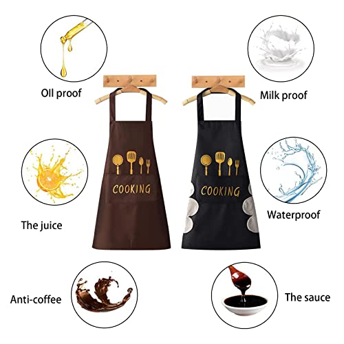 UESDU Cooking Apron 2PCS Grill Apron Personalized Black and Brown Work Apron with Wipe Cloth and Pockets Waterproof Kitchen Apron for Men Women - Image 6