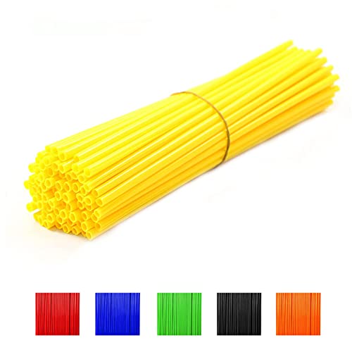 72Pcs Motorcycle Spoke Skins Covers, Universal Wheel Rims Wraps Pipe Trim for 8"-21" MX SXF EXC Rims Dirt Bike - Yellow