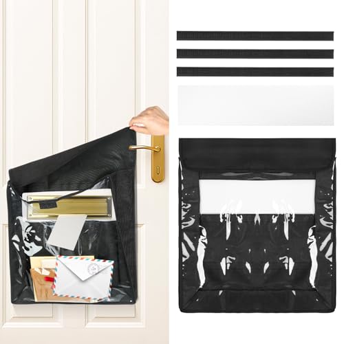 Receptor de buzones para puerta, gran capacidad, jaula negra con tira adhesiva para correo, revistas y paquetes pequeños