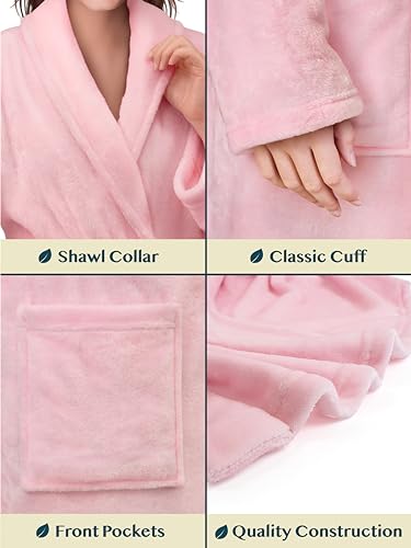PAVILIA Womens Robe Fleece Plush Soft, Fluffy Fuzzy Cozy Warm Lightweight Bathrobe, Shower Spa House Long Robe for Women3