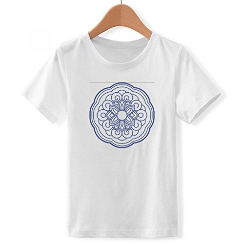T-shirt blanc de qualite superieure avec fleur chinoise bleue