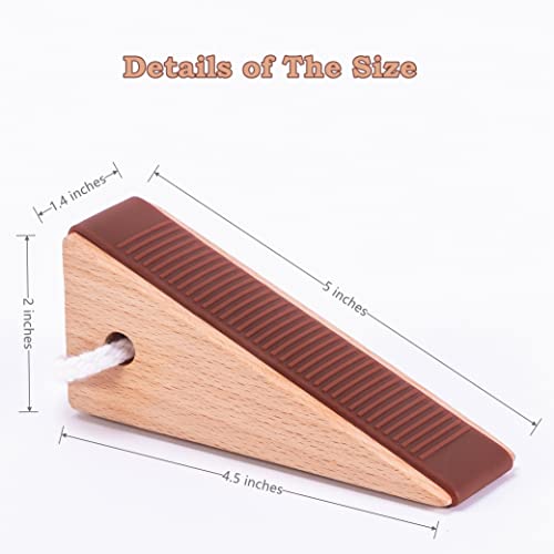 Weyon Wooden Door Stopper For Bottom Of Door, With Antiskid Silicone Band And Hanging Rope, Fitting For Door Gap Under 2 Inches, 2 Pack Brown. #TOP6