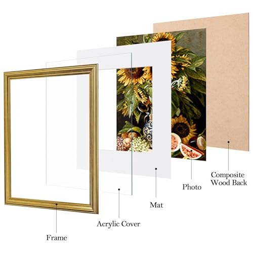 Image of eletecpro 11x14 Gold Picture Frames Set of 4, Vintage Photo Frames with Clear Acrylic Cover, Gallery Wall Art Display 8x10 Photo with Mat or 11x14 without Mat for Tabletop or Wall Mount, Home Decor