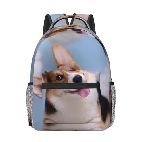 Sac à dos étudiant Corgi noir léger anti-pluie avec bretelles confort
