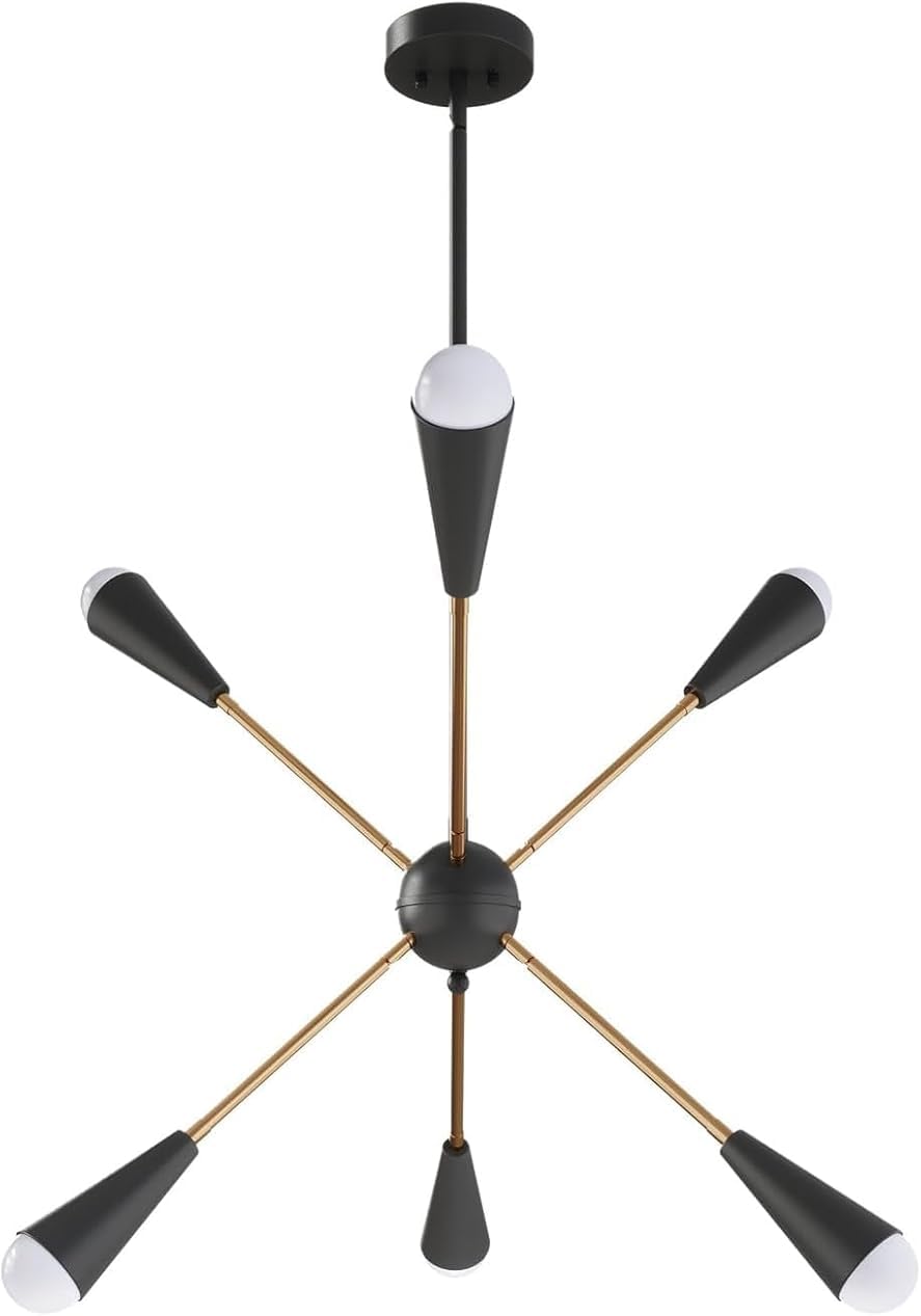 SXECAEPS Modern creative chandelier Modern 6-Light Sputnik 24.4 inch Black Finish Pendant Light Fixture with Brass Iron Arms Farmhouse Adjustable,