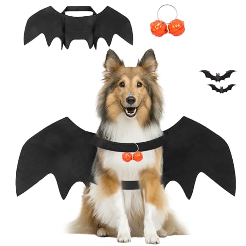 Katzen Halloween kostüm Hund Fledermaus flügel,Fledermausflügel Hund,Halloween Fledermauses Hundekostüm,Einstellbar Hunds Fledermauses Flügel,Cosplay Dekoration Halloweenes Haustier Kostüm