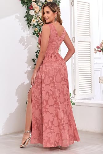 Floral Bridesmaid Dresses for Women 2025 V-Neck Elastic Floor Length Formal Maxi Dress with Side Slit NA1702