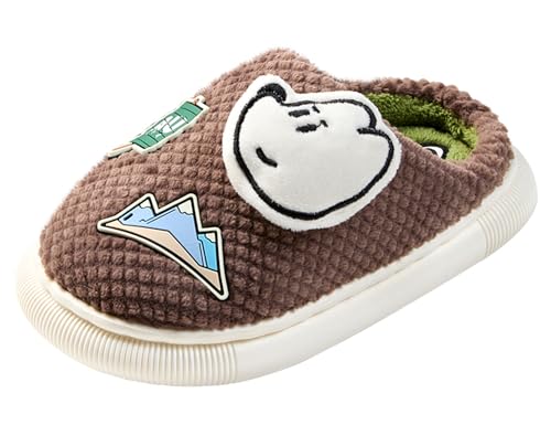 SMajong Zapatillas de Estar por Casa para Niñas Niños Antideslizante Pantuflas de Invierno Cómodas Felpa Slippers Caliente Zapatos Interior de Dibujos Animados Café 30-31 EU