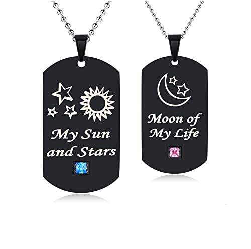 SunnyHouse Jewelry His & Hers Matching Set Couple Pendant Necklace My Sun and Stars Moon of My Life Dog Tag in a Gift Box