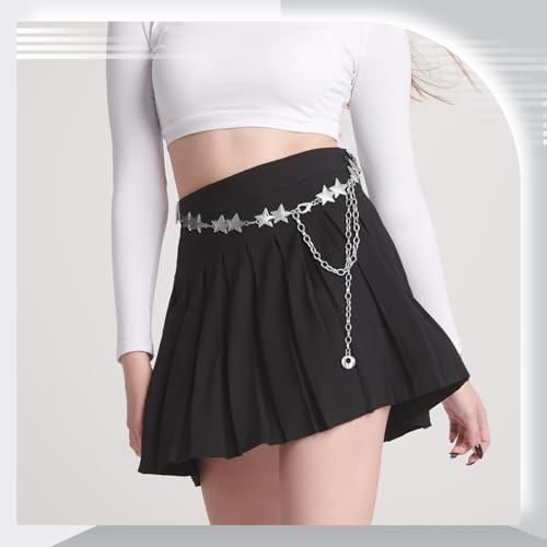 2 Pcs Star Chain Belt for Women, Adjustable Y2K Metal Waist Belt - Punk Body Belt Jewelry for Dresses, Jeans & Rave2