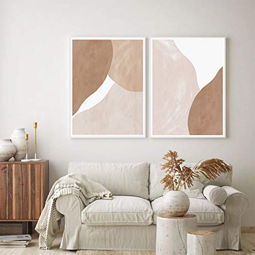 Toile géométrique salon affiche murale abstraite beige et brun 60x80cm - 2