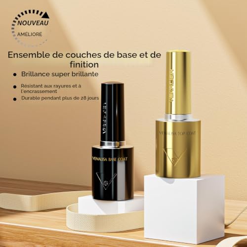 VENALISA Vernis Semi Permanent Top Coat & Base Coat,No Wipe Top Coat Gel UV Set,Vernis à ongles Gel Semi permanent Manucure Gel Nail Polish Pailletée – vue 2