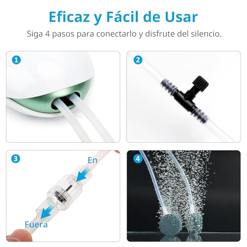 Miniatura 5 de Nicrew Oxigenador Acuario Ultra Silencioso De Hasta 400 L Con Flujo Ajustable, Bomba De Aire Para Acuario 37 Db Equipada Con Manguera De Aire, Piedra Y Válvula Antirretorno