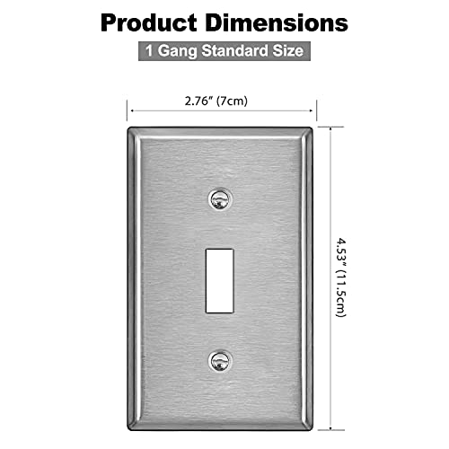 [5 Pack] Bestten 1-Gang Toggle Metal Wall Plate With Ｗhite Or Clear Plastic Film, Anti-Corrosion Stainless Steel Light Switch Cover, Industrial Grade Stainless Steel, Standard Size, Brushed Finish #TOP6