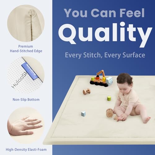 Image of Baby Play Mat for Floor,1.3 inch Thick Elasti-Foam 50x50 Playpen Mat for Toddlers Infant Kids,Water-Repellent Soft Coral Velvet for Tummy Time,Non-Slip Backing for Crawling,Tatami Style(Cream)